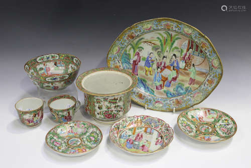 A small group of Chinese Canton famille rose porcelain, mid to late 19th century, comprising a