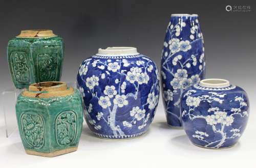 A Chinese blue and white porcelain ginger jar, mark of Kangxi but late 19th century, painted with