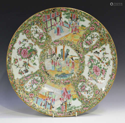 A Chinese Canton famille rose porcelain circular dish, mid to late 19th century, typically painted