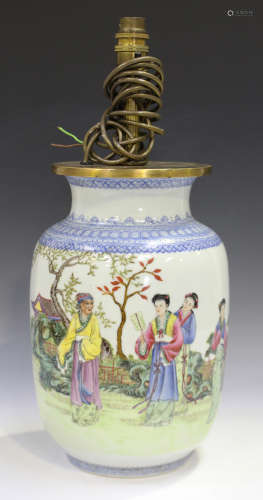 A Chinese famille rose porcelain vase, mark of Qianlong but probably Republic period, the swollen