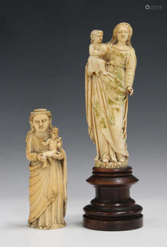 A Goan carved ivory full-length figure of the Madonna and Child, 18th century, height 16.2cm,