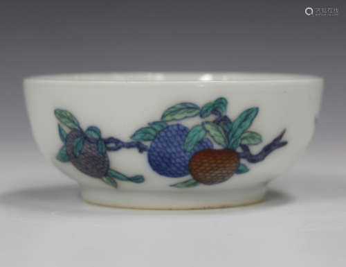 A Chinese doucai porcelain small circular dish, mark of Yongzheng but 20th century, painted to the