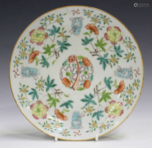 A Chinese famille rose porcelain saucer dish, mark of Daoguang but probably late 19th century, the