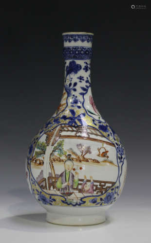 A Chinese famille rose export porcelain guglet, Qianlong period, painted with figural scenes below