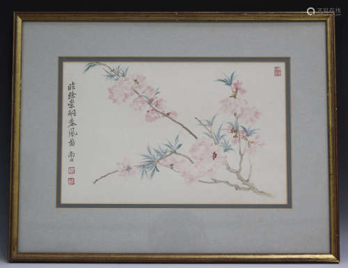 Two Chinese watercolour paintings on paper, 20th century, each painted with a blossoming branch,