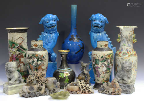 A collection of Chinese pottery and works of art, 19th century and later, including a turquoise