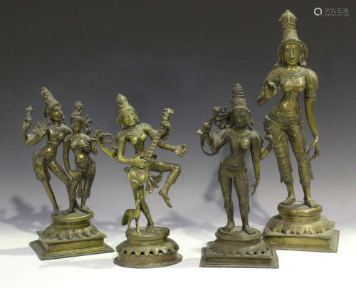 A group of four South Indian bronze figures, 20th century, comprising three figures of Parvati and a