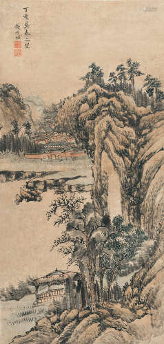 丁亥（1767）年作 钱维城 1720～1772 深山幽居图 镜片 设色纸本