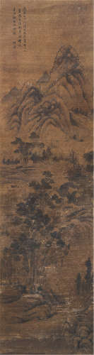 吴伟业 1609～1672 山下访友 立轴 设色绢本