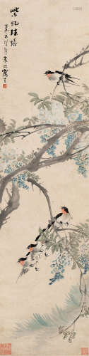 朱梦庐 1826～1900 紫云珠帐 立轴 设色纸本
