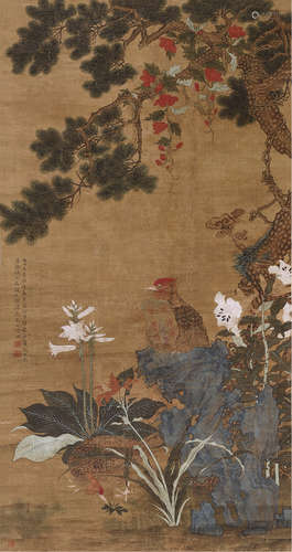 陆治 1496～1576 春花山禽 立轴 设色绢本