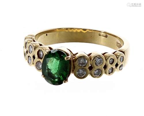 18ct green tourmaline stone and diamond ring, the tourmaline 0.75ct approx, 4.7gm, ring size L (