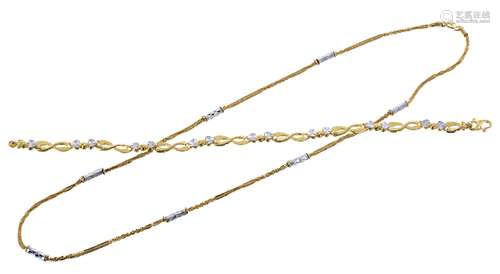 Asian 22ct yellow and white gold necklace and bracelet, 14.8gm (2) (556820-1/2-A)