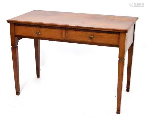 Mahogany hall table, the plain top over two drawers, raised on notched tapering square legs, 42