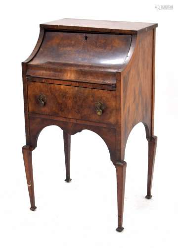 Walnut ladies writing desk in the Georgian style, the hinged fall front writing surface and fitted