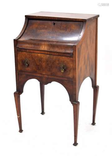 Walnut ladies writing desk in the Georgian style, the hinged fall front writing surface and fitted