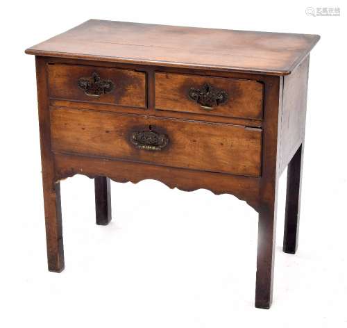 George III mahogany lowboy, the moulded top over two short and one long drawer, a shaped frieze