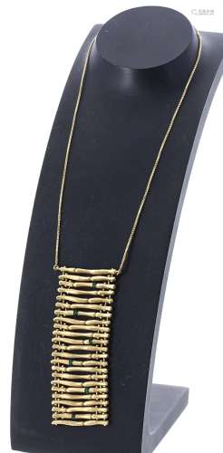 Gucci 18ct yellow gold green bead bamboo style necklet and pendant, 50.4gm, the pendant 30mm wide (