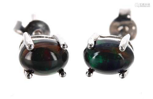 Pair of black Ethiopian opal silver ear studs, 7mm x 6mm