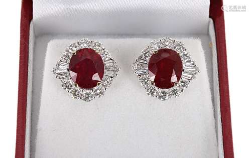 Impressive pair of 18ct white gold ruby and diamond cluster studs, estimated rubies 5.37ct approx,