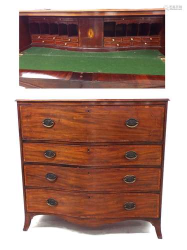 Good George III mahogany serpentine secretaire chest of drawers, the top with rosewood