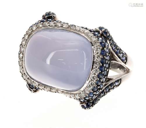 Impressive 18ct white gold diamond, sapphire and blue chalcedony ring, 27mm, 15.92gm, ring size L/