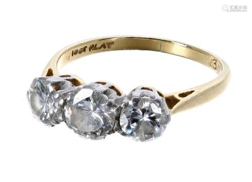 Good 18ct and platinum three stone brilliant-cut diamond set ring, 1.20ct approx, clarity VS-SI,