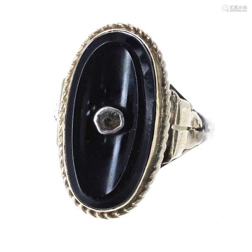 Antique onyx oval ring engraved 'Adel' to the back, 20mm x 12mm, 3gm, ring size M (138158-3-A)