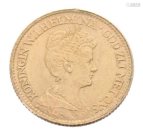 Dutch 10 Gulden gold coin, 1912, 6.7gm