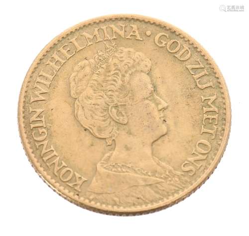 Dutch 10 Gulden gold coin, 1913, 6.7gm