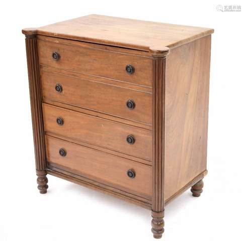 Small 19th century mahogany cabinet/chest, with a dummy drawer cupboard over two drawers flanked