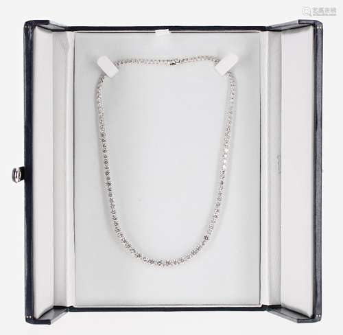 Fine quality 18ct white gold graduated diamond river necklace, round brilliant-cut, 21.02ct, clarity