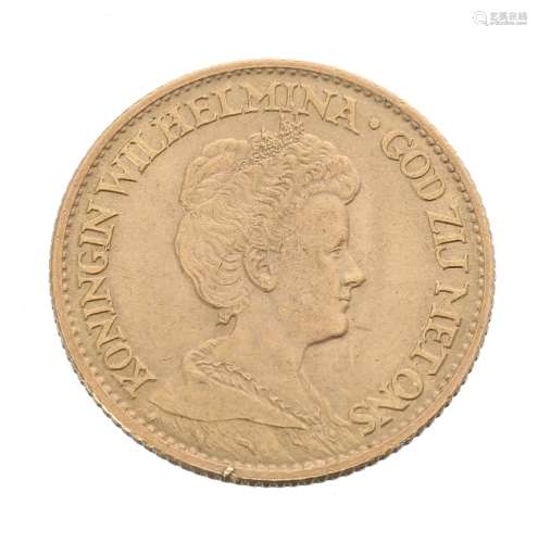Dutch 10 Gulden gold coin, 1913, 6.7gm