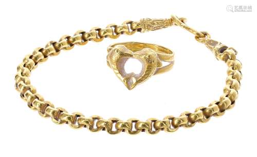 22ct heart design ring and a belcher bracelet, 17.2gm (2)(138170-1/2-A)