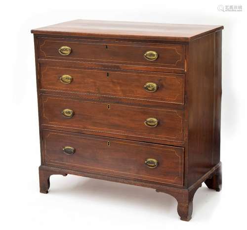 19th century mahogany inlaid chest of four graduated drawers, raised on bracket feet, 30