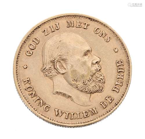 Dutch 10 Gulden gold coin, 1875, 6.7gm
