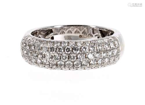 18ct white gold pavé set diamond band ring, round brilliant-cut, 5.2gm, width 6mm, ring size L/M