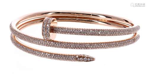 Cartier 'Juste un Clou' 18ct rose gold double diamond bracelet, size 19, signed and numbered SF4109,
