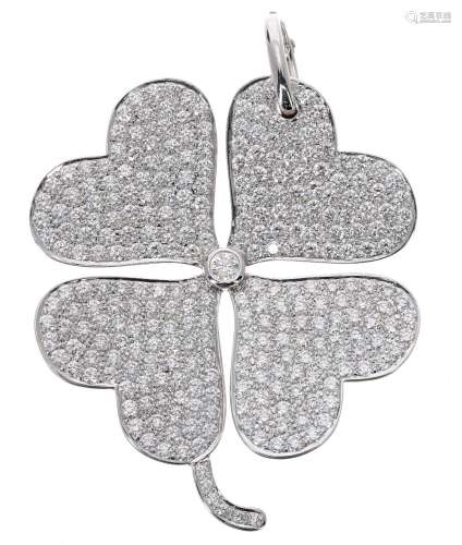 Impressive 18ct white gold four leaf clover diamond pendant, approximately two hundred and eighty-