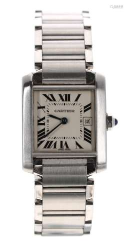 Cartier Tank Francaise stainless steel mid-size bracelet watch, ref. 2465, serial no. 44198xxx,