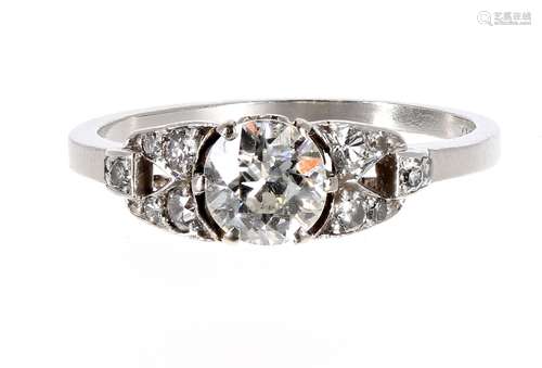 Attractive platinum diamond set ring, with central diamond 0.60ct approx, clarity SI, colour H/J, in