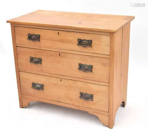Satin walnut chest of drawers, the plain top over three graduated long drawers, raised on bracket