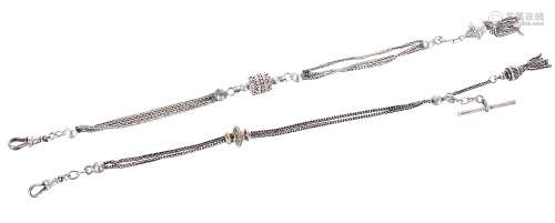 Two attractive silver Albertina watch chains, 30gm, 10.5