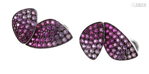 Pair of David Morris 18ct white gold butterfly design ruby & pink sapphire earrings, signed, 10.8gm,