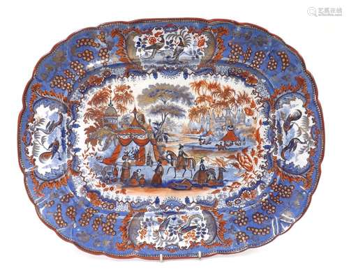 19th century oval porcelain meat platter by J Veillard & Co. Bordeaux, densely decorated with an