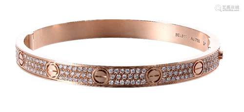 Cartier fine 18ct rose gold diamond paved 'Love' bangle, size 19, signed and no. BEL811, 45gm (