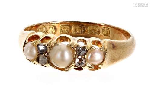 Victorian 18ct pearl and rose diamond claw set ring, Birmingham 1882, 6mm, 2.8gm, ring size