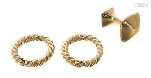 Single 18ct yellow gold cufflink, 23mm; together with a pair of 18ct twist circular cufflinks, 24mm,