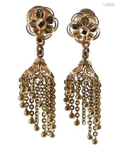 Pair of high grade gold yellow metal drop earrings, 22ct, 6.5gm, 44mm (138156-5-A)