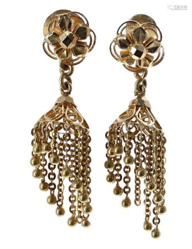 Pair of high grade gold yellow metal drop earrings, 22ct, 6.5gm, 44mm (138156-5-A)